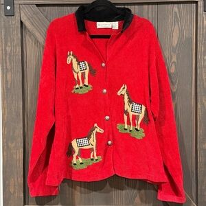 Bellepointe Women’s Red Embroidered Horse Equestrian Cardigan Sweater Size XXL‎
